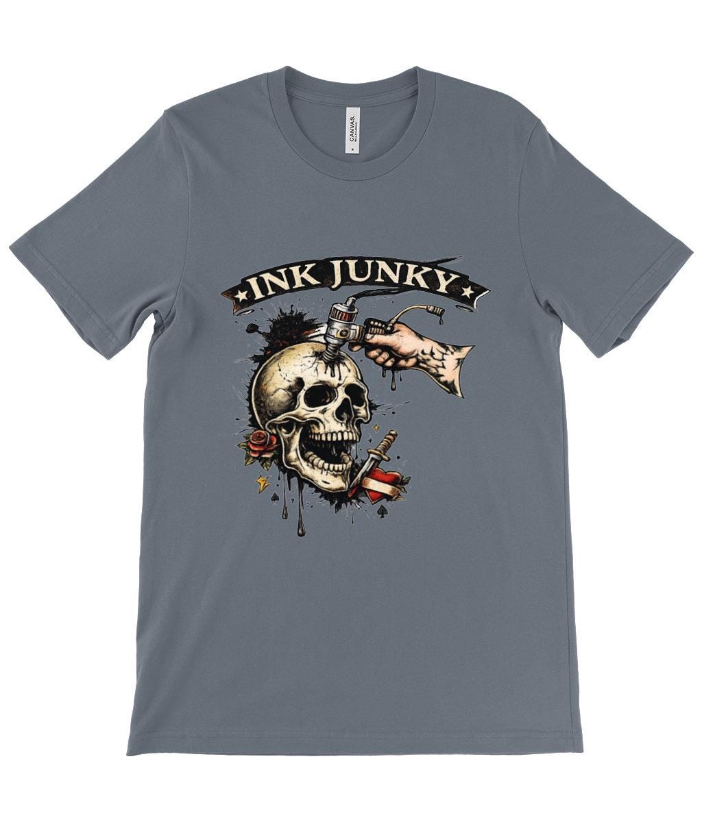 Tattoo Artist T Shirt Ink Junky Skull Design, Tattoo Lover Gift, Tattooist Graphic Tee - Wyrd Dezigns