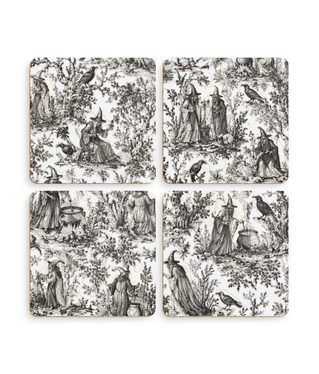 Witch Toile de Jouy Coaster Set Gothic Cottagecore Witchcraft Table Decor Set of 4 - Wyrd Dezigns