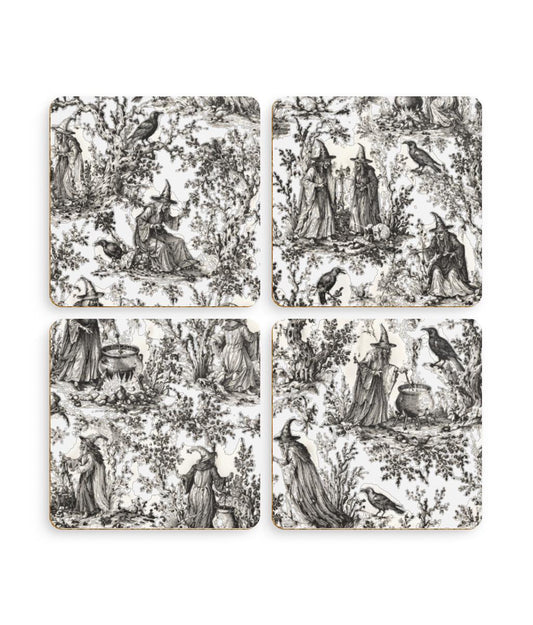 Witch Toile de Jouy Coaster Set Gothic Cottagecore Witchcraft Table Decor Set of 4 - Wyrd Dezigns