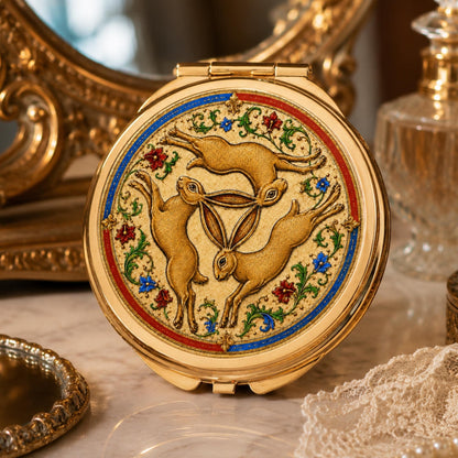 Three Hares Compact Mirror, Medieval Folklore Pocket Mirror, Handbag Accessory, Hare Lover Gift - Wyrd Dezigns