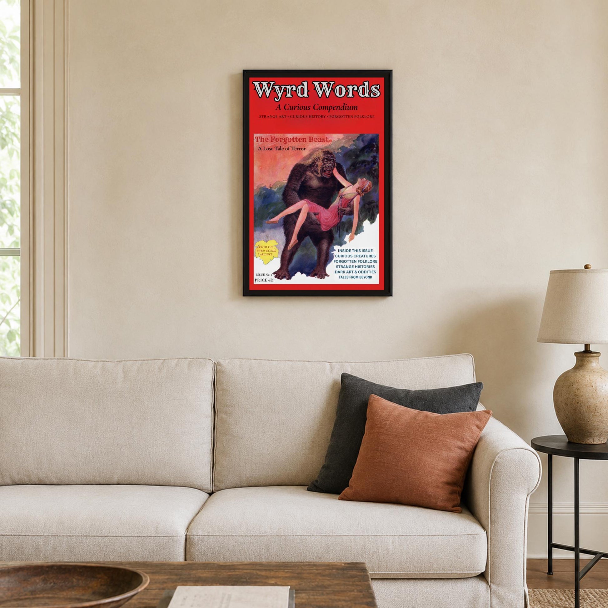 Vintage Horror Poster, Gothic Pulp Magazine Wall Art, Forgotten Beast Print - Wyrd Dezigns