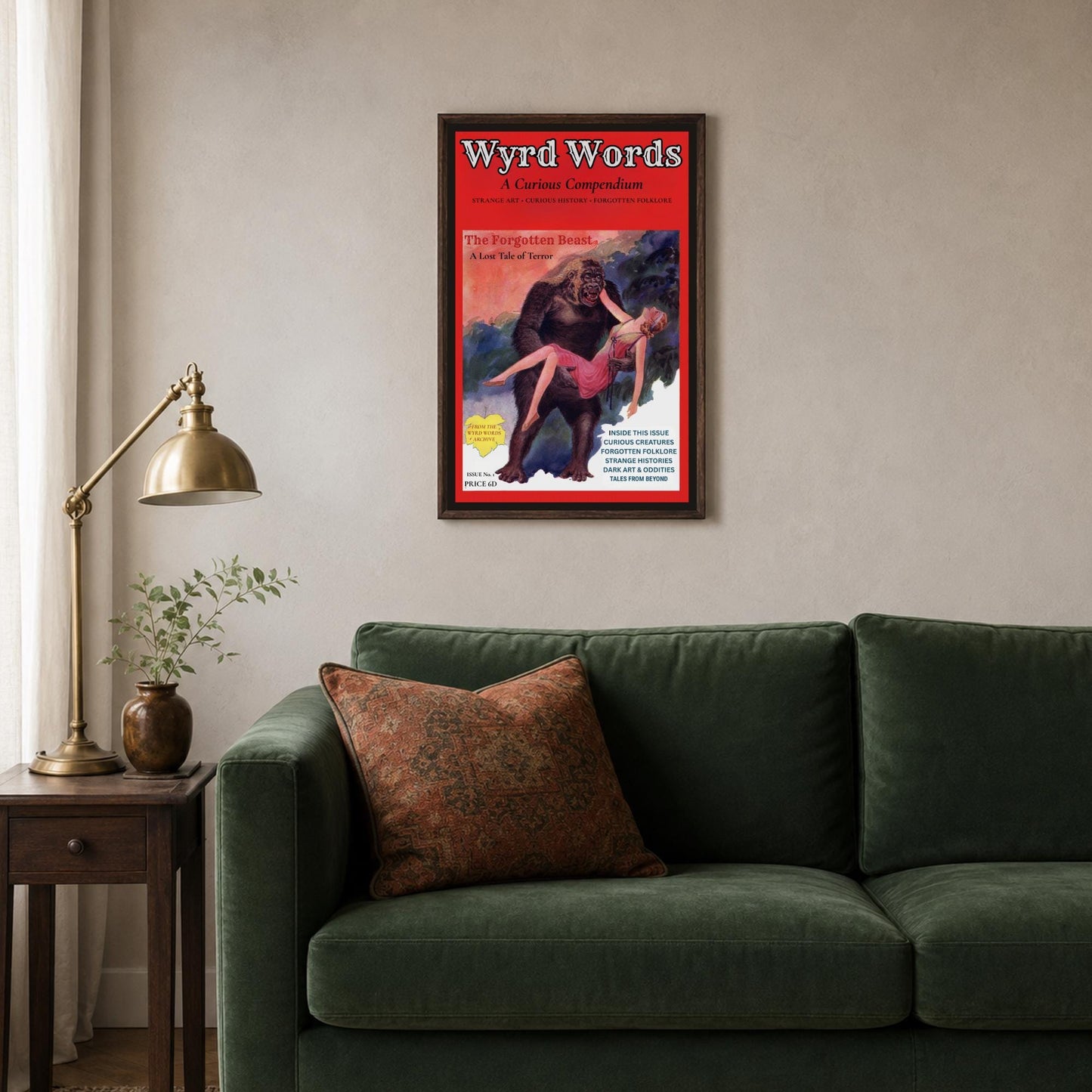 Vintage Horror Poster, Gothic Pulp Magazine Wall Art, Forgotten Beast Print - Wyrd Dezigns