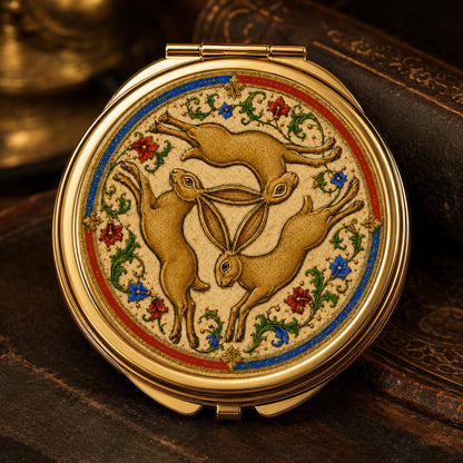 Three Hares Compact Mirror, Medieval Folklore Pocket Mirror, Handbag Accessory, Hare Lover Gift - Wyrd Dezigns
