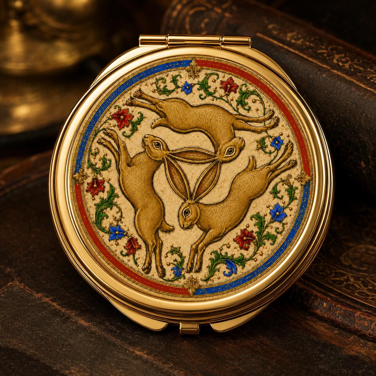 Three Hares Compact Mirror, Medieval Folklore Pocket Mirror, Handbag Accessory, Hare Lover Gift - Wyrd Dezigns