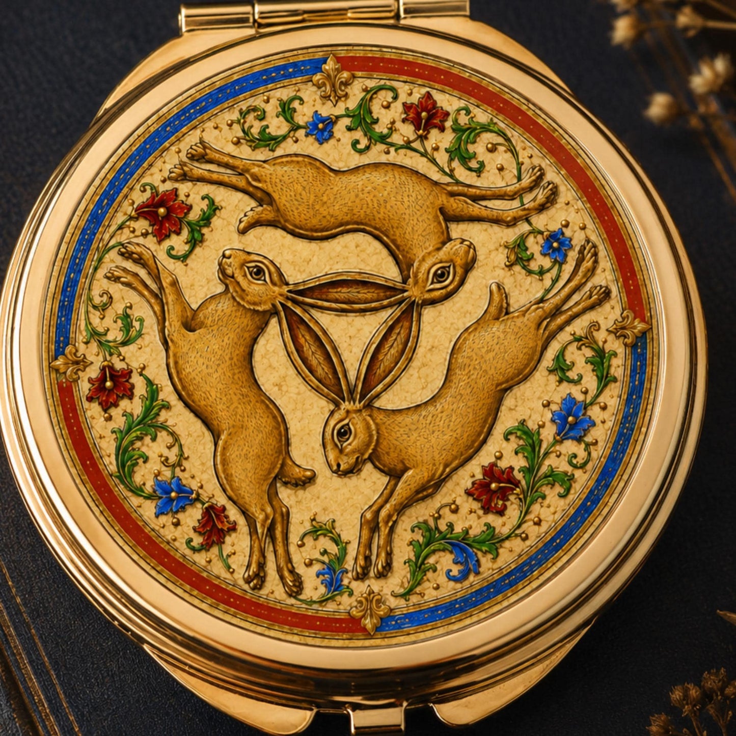 Three Hares Compact Mirror, Medieval Folklore Pocket Mirror, Handbag Accessory, Hare Lover Gift - Wyrd Dezigns