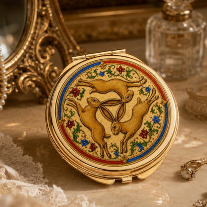Three Hares Compact Mirror, Medieval Folklore Pocket Mirror, Handbag Accessory, Hare Lover Gift - Wyrd Dezigns