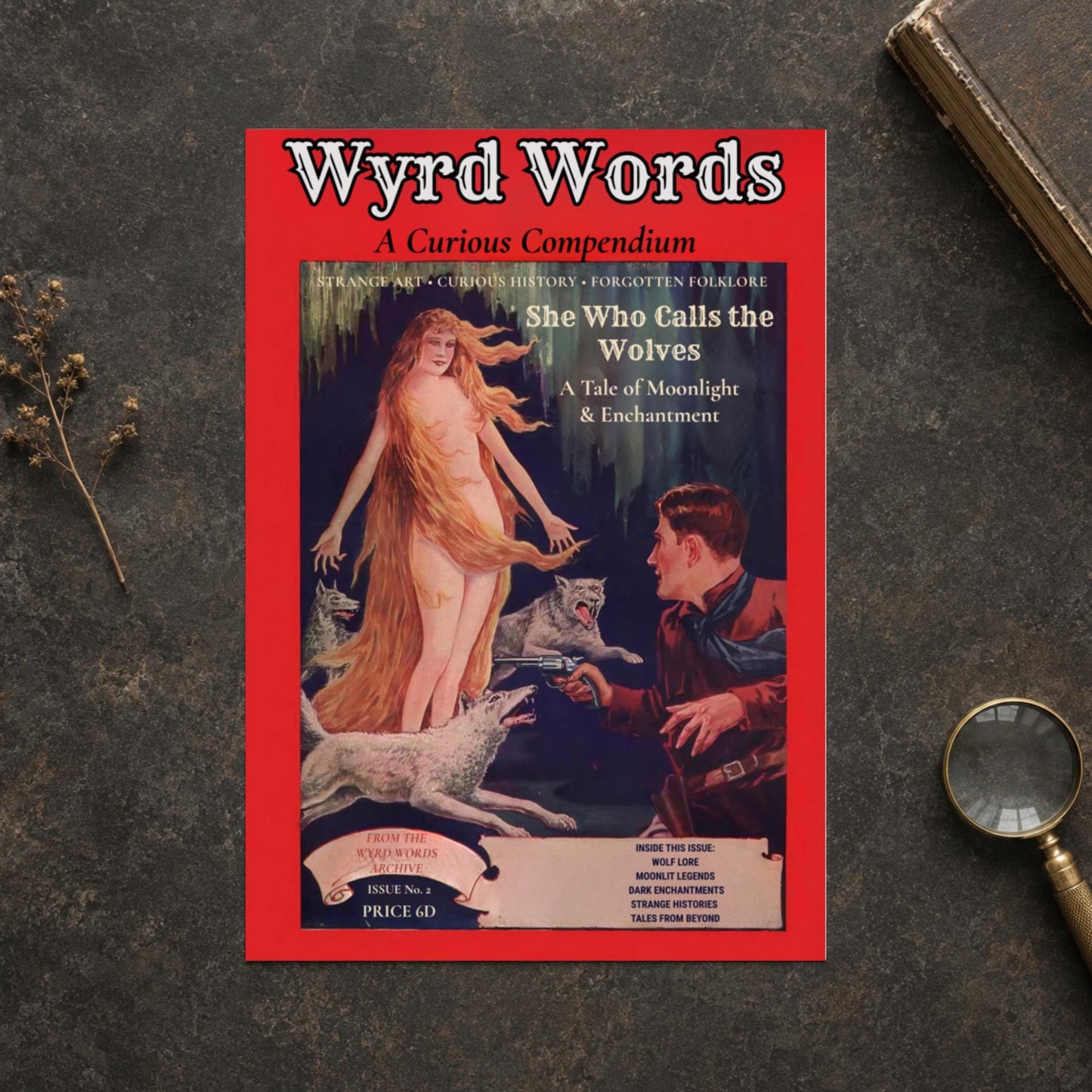She Who Calls the Wolves Folklore Art Print, Vintage Style Pulp Wall Decor - Wyrd Dezigns
