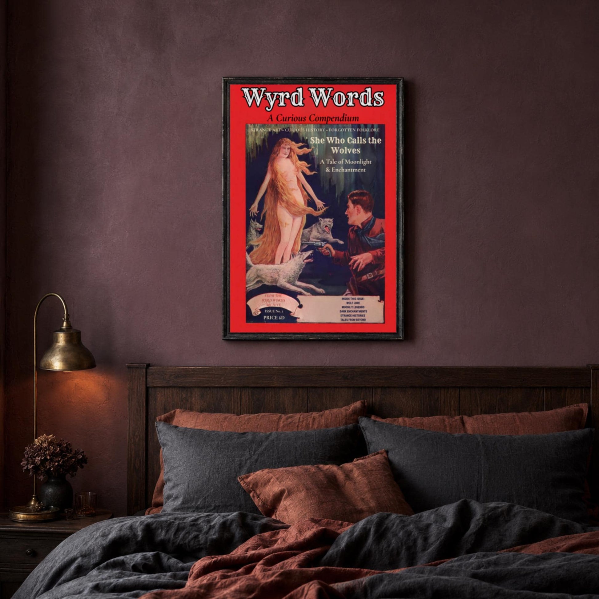 She Who Calls the Wolves Folklore Art Print, Vintage Style Pulp Wall Decor - Wyrd Dezigns