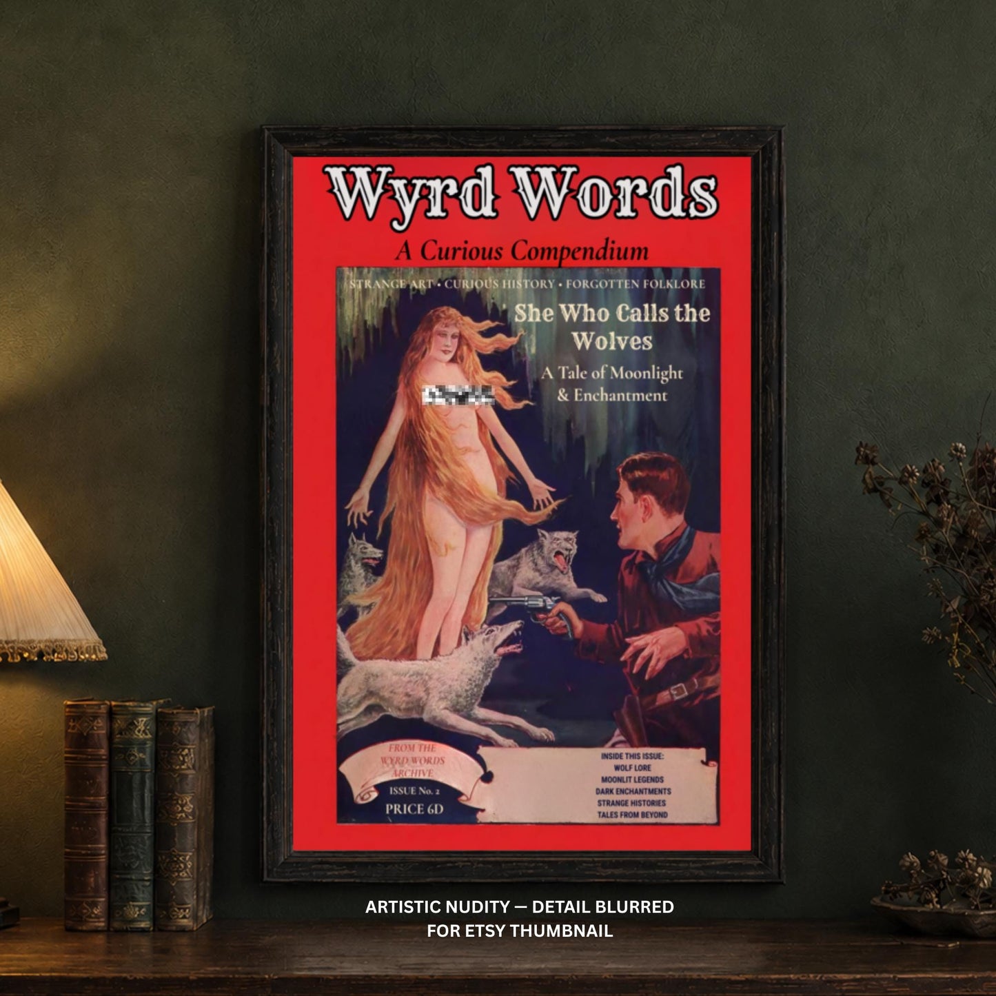 She Who Calls the Wolves Folklore Art Print, Vintage Style Pulp Wall Decor - Wyrd Dezigns