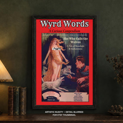 She Who Calls the Wolves Folklore Art Print, Vintage Style Pulp Wall Decor - Wyrd Dezigns