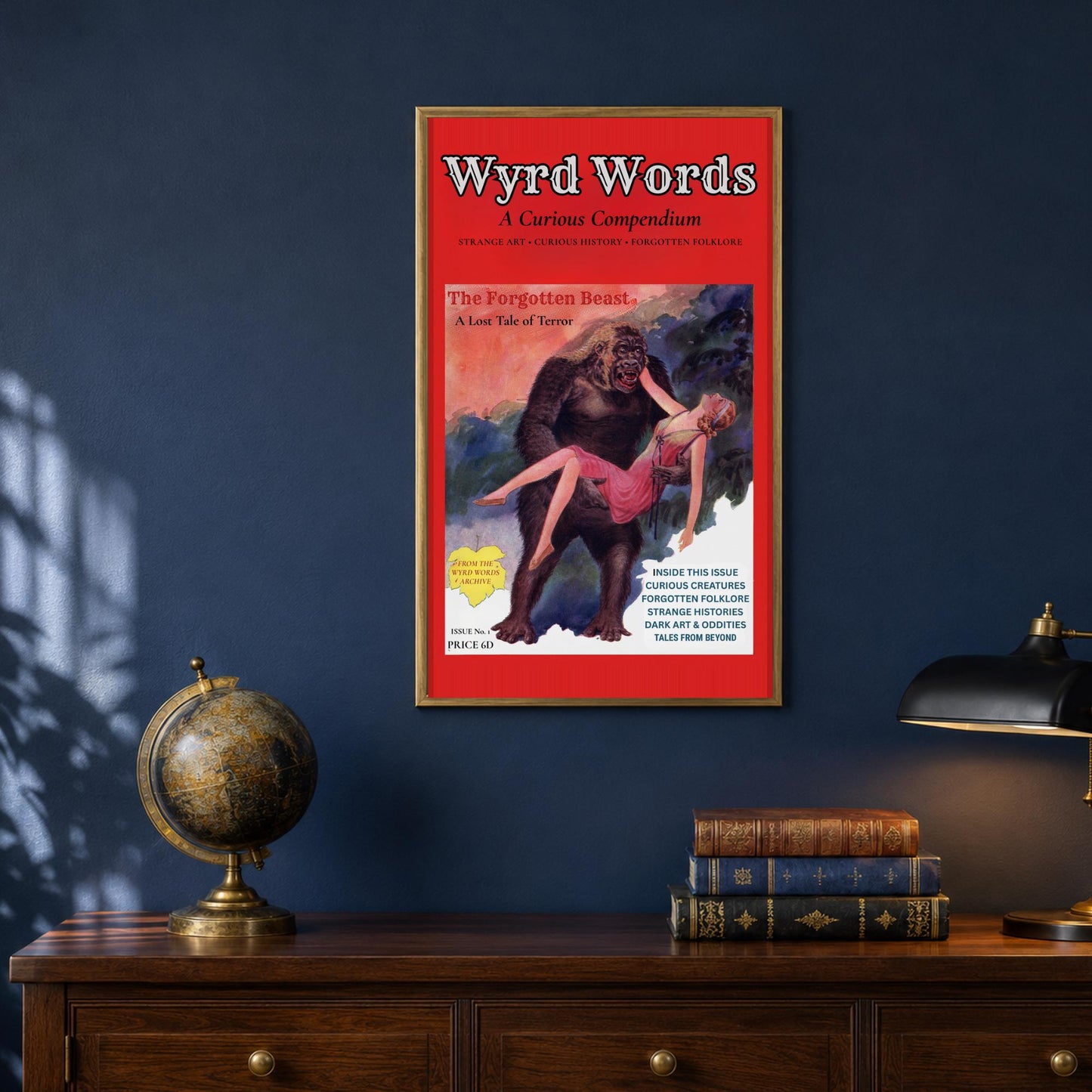 Vintage Horror Poster, Gothic Pulp Magazine Wall Art, Forgotten Beast Print - Wyrd Dezigns