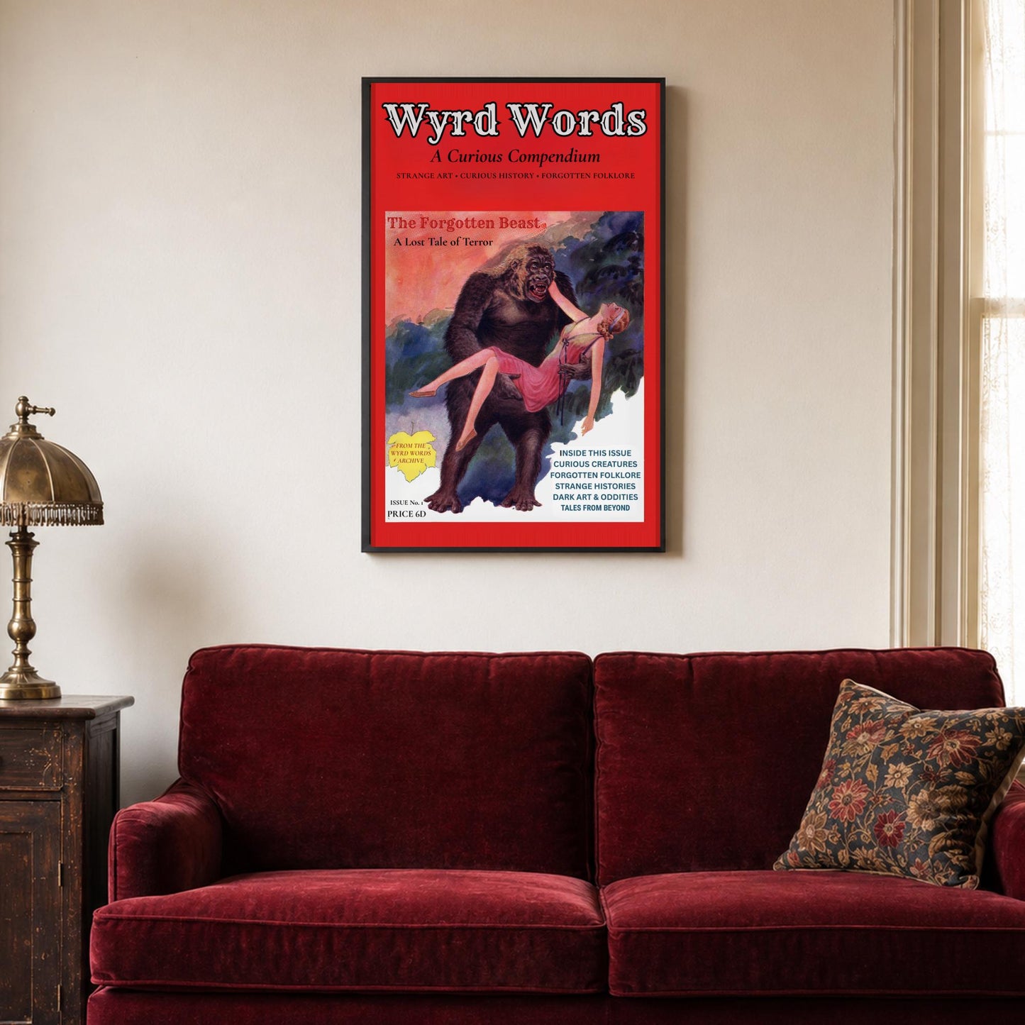 Vintage Horror Poster, Gothic Pulp Magazine Wall Art, Forgotten Beast Print - Wyrd Dezigns