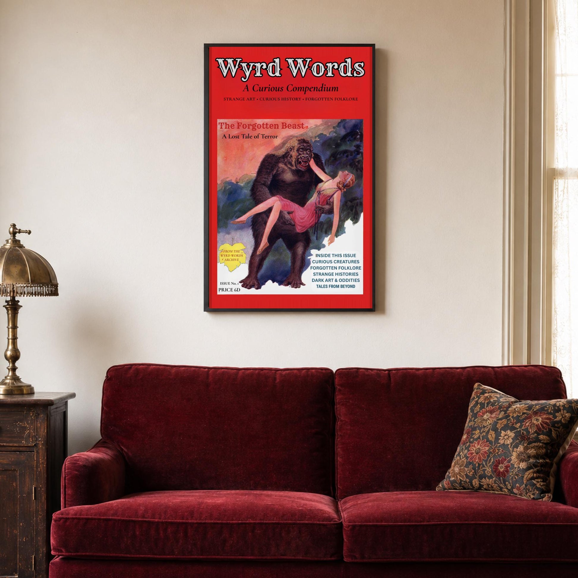 Vintage Horror Poster, Gothic Pulp Magazine Wall Art, Forgotten Beast Print - Wyrd Dezigns