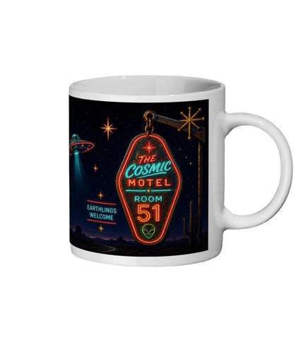 Cosmic Motel UFO Mug, Alien Room 51 Gift, Retro Sci Fi Coffee Mug - Wyrd Dezigns