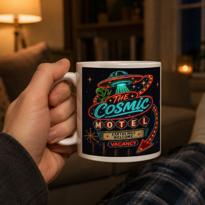 Cosmic Motel UFO Mug, Alien Room 51 Gift, Retro Sci Fi Coffee Mug - Wyrd Dezigns