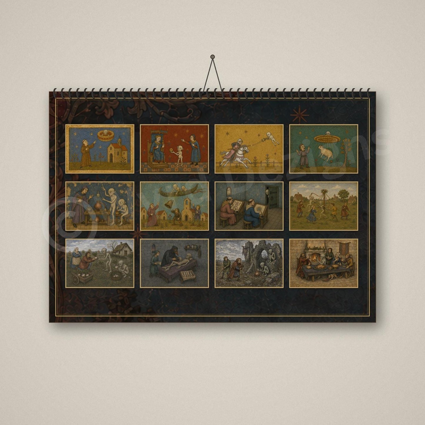 A4 Medieval Alien 2027 Wall Calendar, Fun, Quirky Art - Wyrd Dezigns