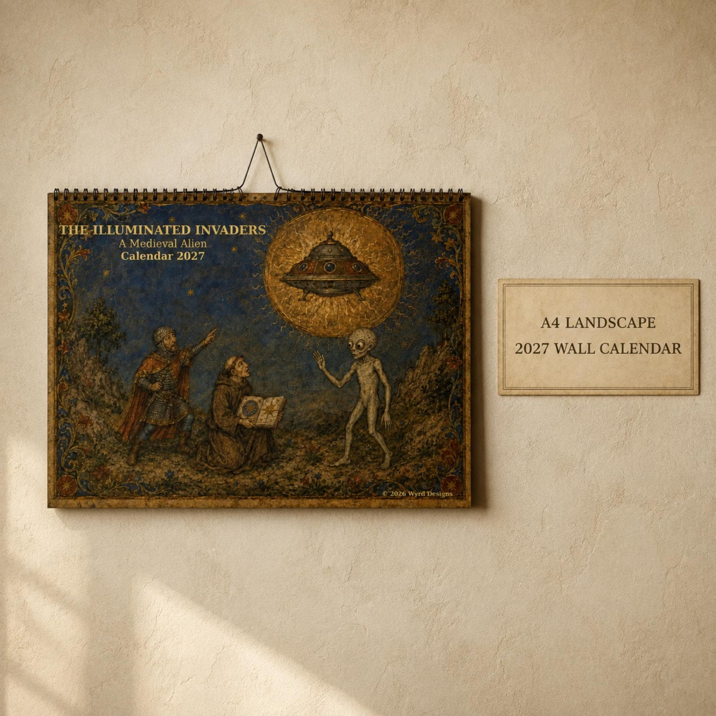 A4 Medieval Alien 2027 Wall Calendar, Fun, Quirky Art - Wyrd Dezigns