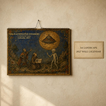 A4 Medieval Alien 2027 Wall Calendar, Fun, Quirky Art - Wyrd Dezigns