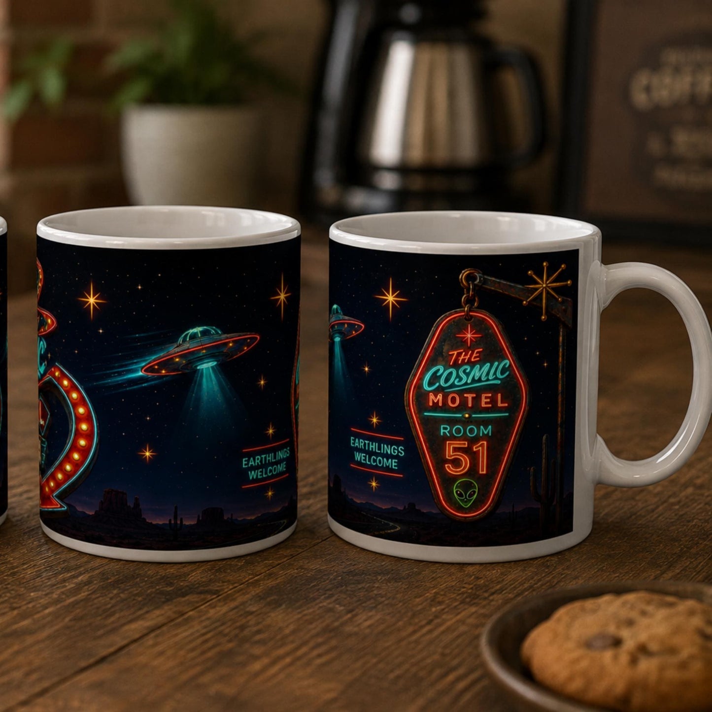 Cosmic Motel UFO Mug, Alien Room 51 Gift, Retro Sci Fi Coffee Mug - Wyrd Dezigns