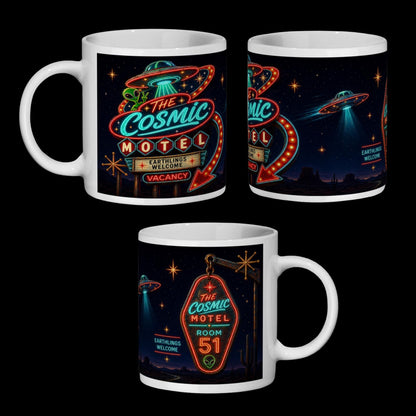 Cosmic Motel UFO Mug, Alien Room 51 Gift, Retro Sci Fi Coffee Mug - Wyrd Dezigns