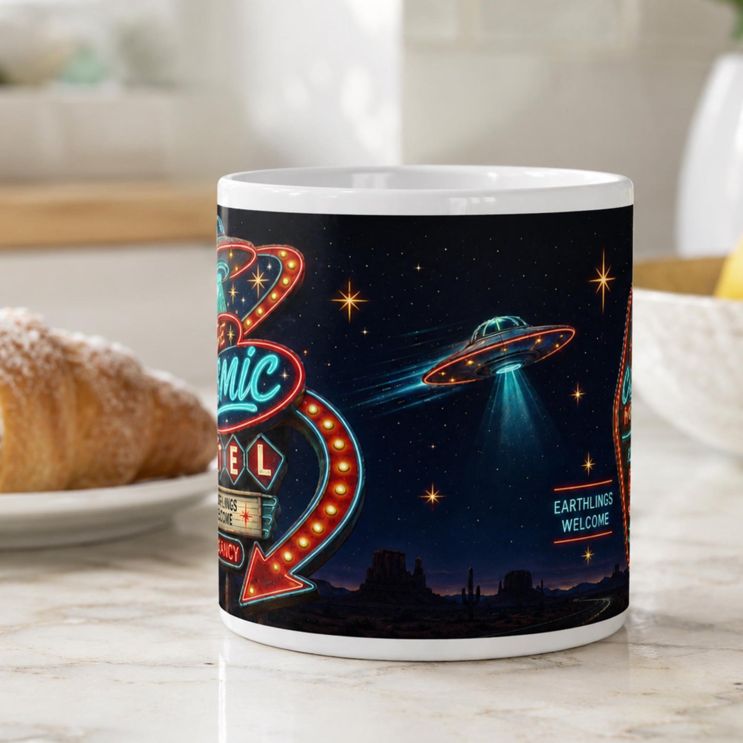 Cosmic Motel UFO Mug, Alien Room 51 Gift, Retro Sci Fi Coffee Mug - Wyrd Dezigns