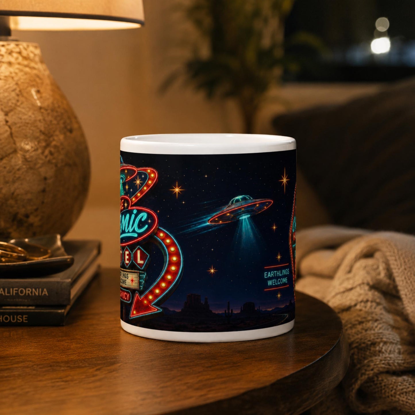 Cosmic Motel UFO Mug, Alien Room 51 Gift, Retro Sci Fi Coffee Mug - Wyrd Dezigns