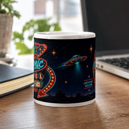 Cosmic Motel UFO Mug, Alien Room 51 Gift, Retro Sci Fi Coffee Mug - Wyrd Dezigns