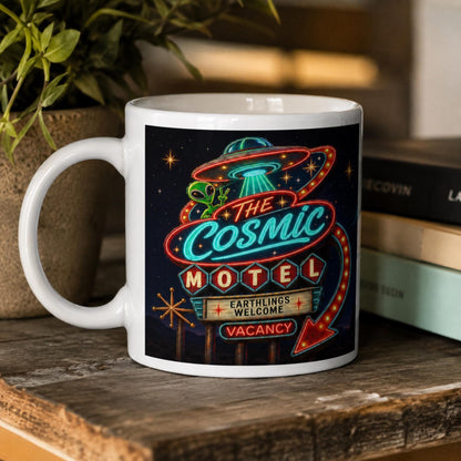 Cosmic Motel UFO Mug, Alien Room 51 Gift, Retro Sci Fi Coffee Mug - Wyrd Dezigns