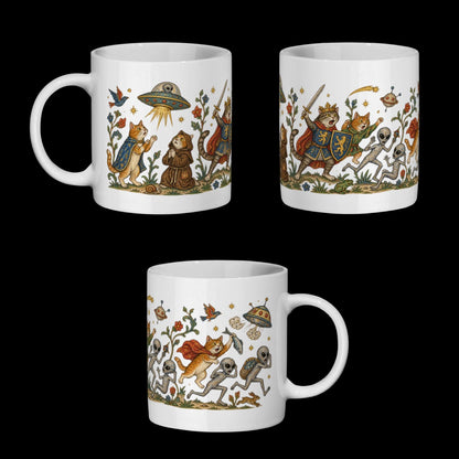 Medieval Cats vs Aliens Mug, Funny UFO Cat Gift, UFO Fan Mug - Wyrd Dezigns