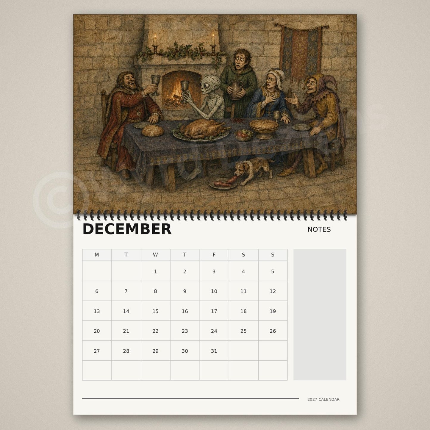A4 Medieval Alien 2027 Wall Calendar, Fun, Quirky Art - Wyrd Dezigns
