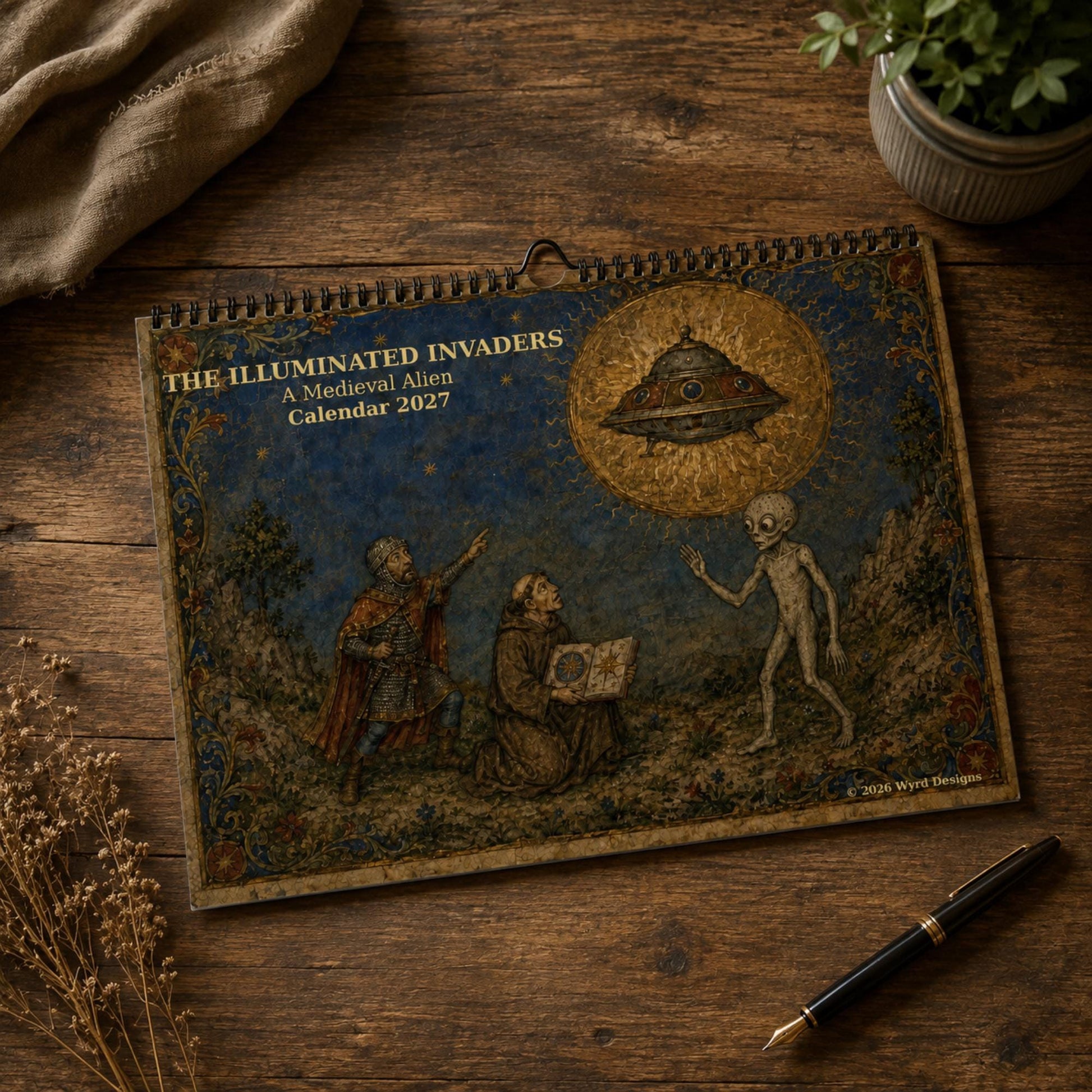 A4 Medieval Alien 2027 Wall Calendar, Fun, Quirky Art - Wyrd Dezigns