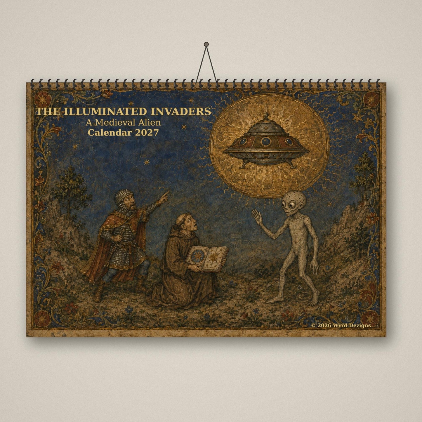 A4 Medieval Alien 2027 Wall Calendar, Fun, Quirky Art - Wyrd Dezigns