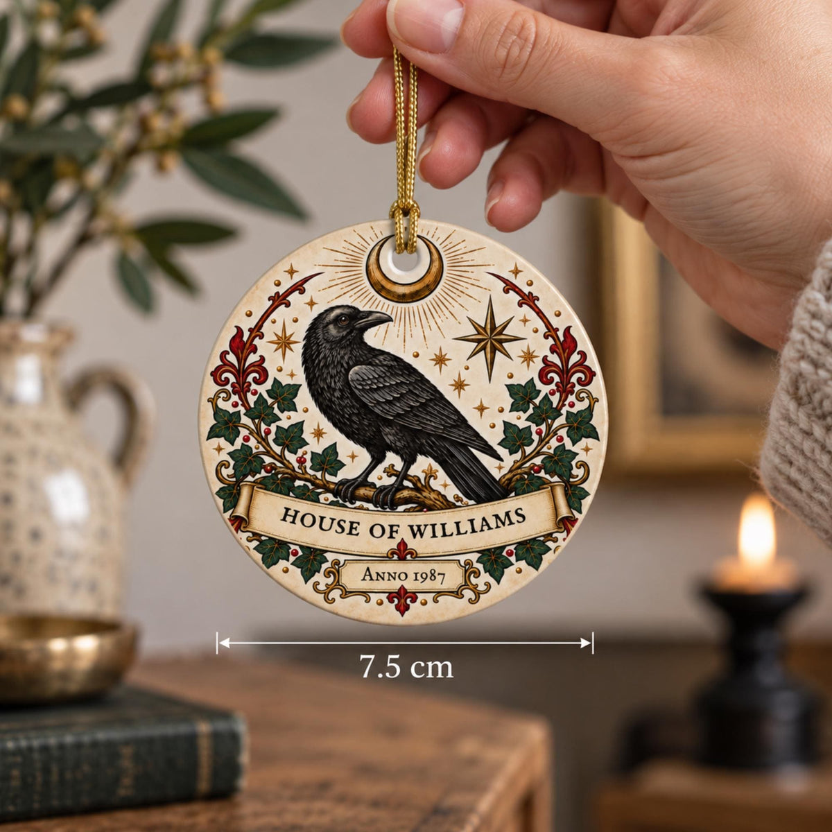 Personalised Gothic Raven Family Ornament, House of Surname & Year, Ceramic Hanging Decoration - Wyrd Dezigns