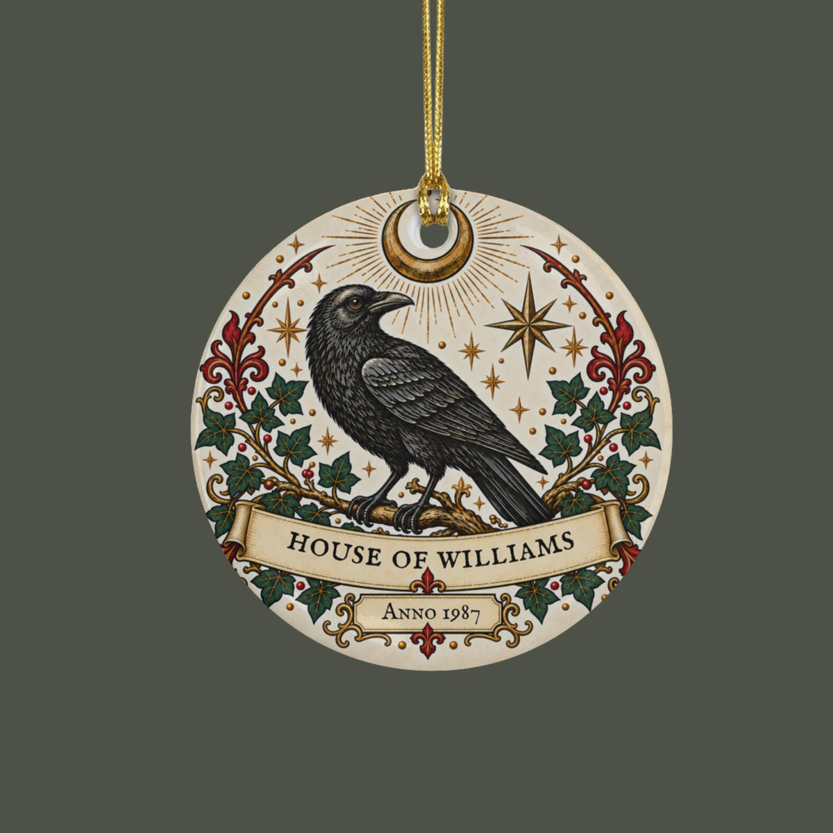 Personalised Gothic Raven Family Ornament, House of Surname & Year, Ceramic Hanging Decoration - Wyrd Dezigns