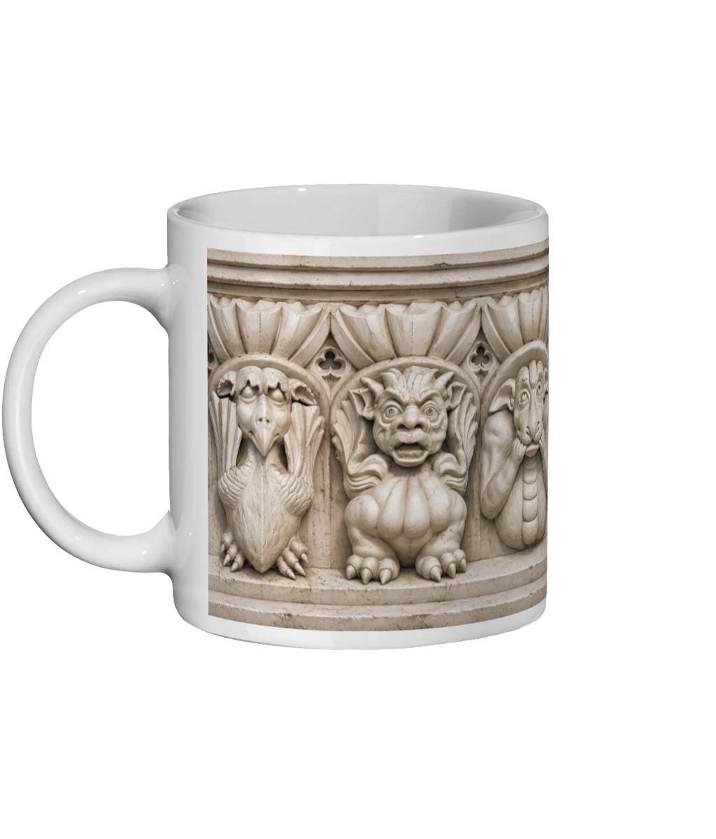 Gargoyle Mug, Gothic Architecture Mug, Medieval Gargoyle Gift, Cathedral Stone Carving Coffee Mug - Wyrd Dezigns