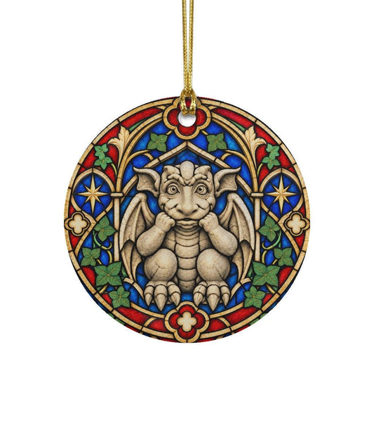 Hanging Ceramic Ornament - Round gargoyle 2 - Wyrd Dezigns