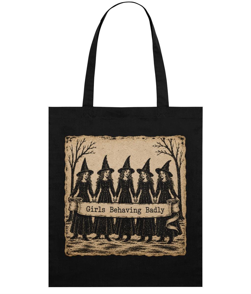 Gothic Witch Tote Bag – Girls Behaving Badly Black Shopper - Wyrd Dezigns