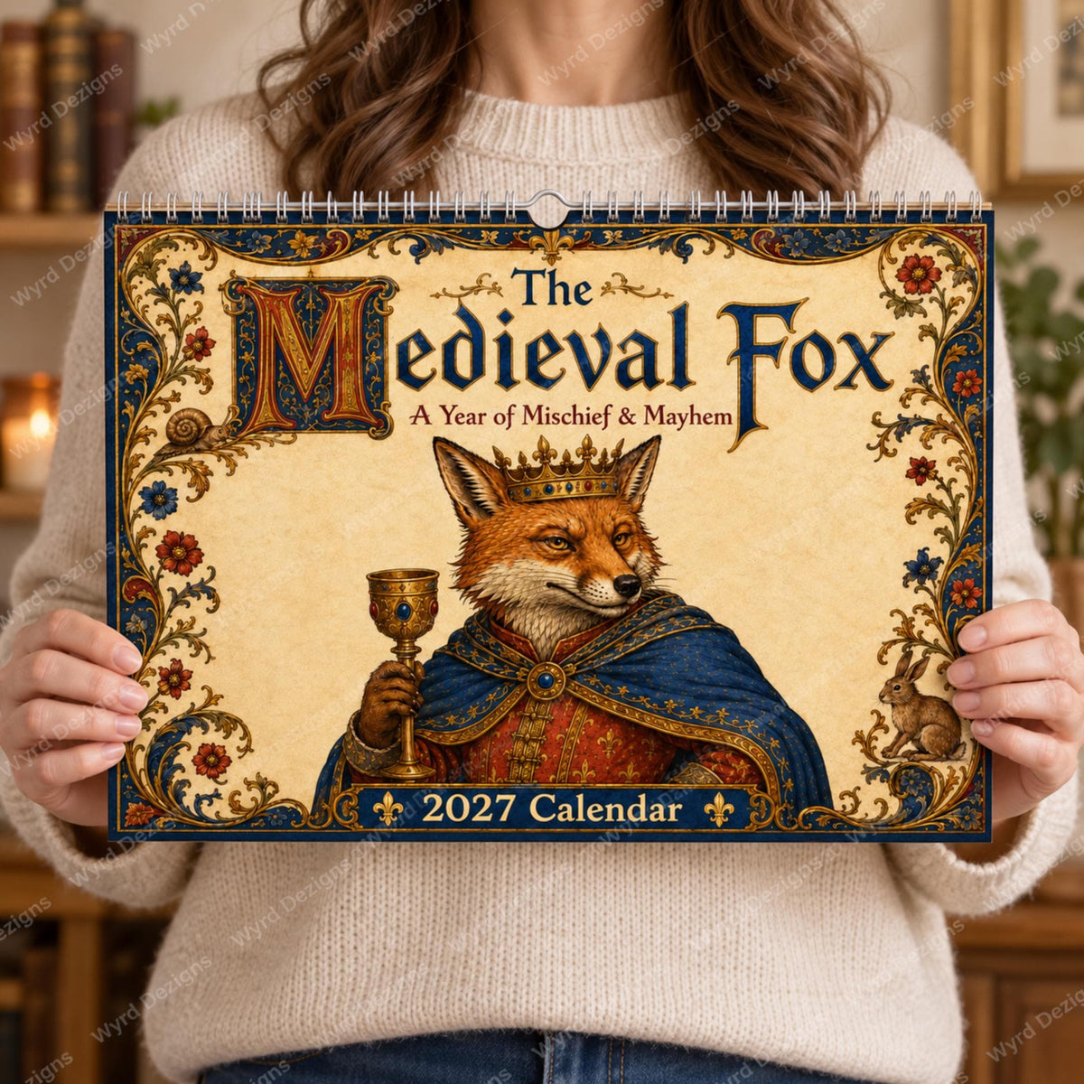 Medieval 2027 Wall Calendar, Illuminated Manuscript Art, Reynard Folklore Gift, Funny Historical Calendar - Wyrd Dezigns