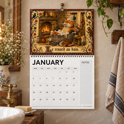 Medieval 2027 Wall Calendar, Illuminated Manuscript Art, Reynard Folklore Gift, Funny Historical Calendar - Wyrd Dezigns