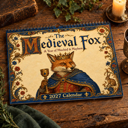 Medieval 2027 Wall Calendar, Illuminated Manuscript Art, Reynard Folklore Gift, Funny Historical Calendar - Wyrd Dezigns