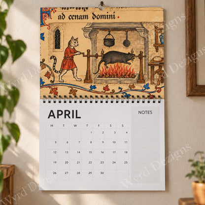 Cat Marginalia 2027 Calendar, Medieval Manuscript Art, Funny History Lover Gift - Wyrd Dezigns