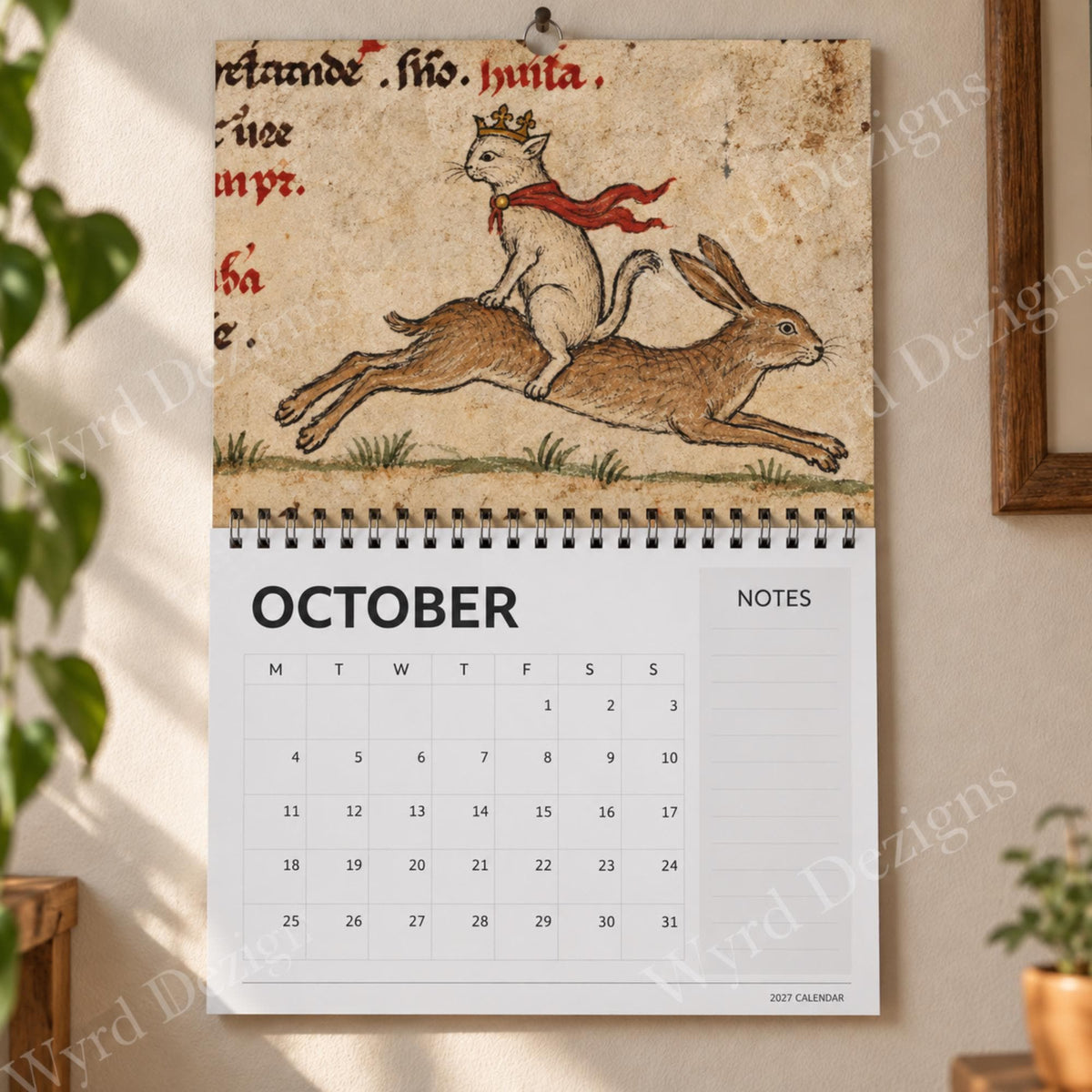 Cat Marginalia 2027 Calendar, Medieval Manuscript Art, Funny History Lover Gift - Wyrd Dezigns