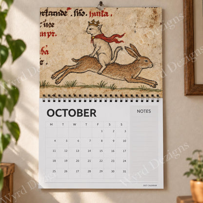 Cat Marginalia 2027 Calendar, Medieval Manuscript Art, Funny History Lover Gift - Wyrd Dezigns