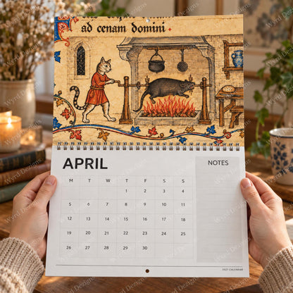 Cat Marginalia 2027 Calendar, Medieval Manuscript Art, Funny History Lover Gift - Wyrd Dezigns
