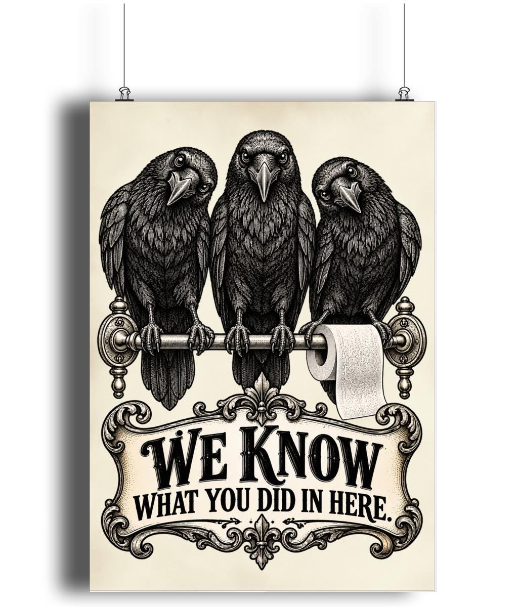 Gothic Raven Bathroom Art Print – We Know What You Did in Here - Wyrd Dezigns
