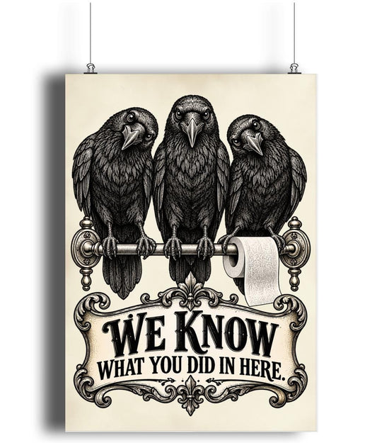 Gothic Raven Bathroom Art Print – We Know What You Did in Here - Wyrd Dezigns
