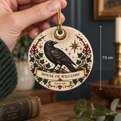 Personalised Gothic Raven Family Ornament, House of Surname & Year, Ceramic Hanging Decoration - Wyrd Dezigns