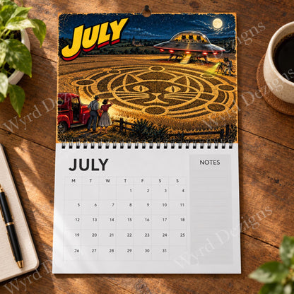 If Cats Were Aliens 2027 Calendar, A4 Retro Sci Fi Cat Wall Calendar, Funny UFO Gift - Wyrd Dezigns