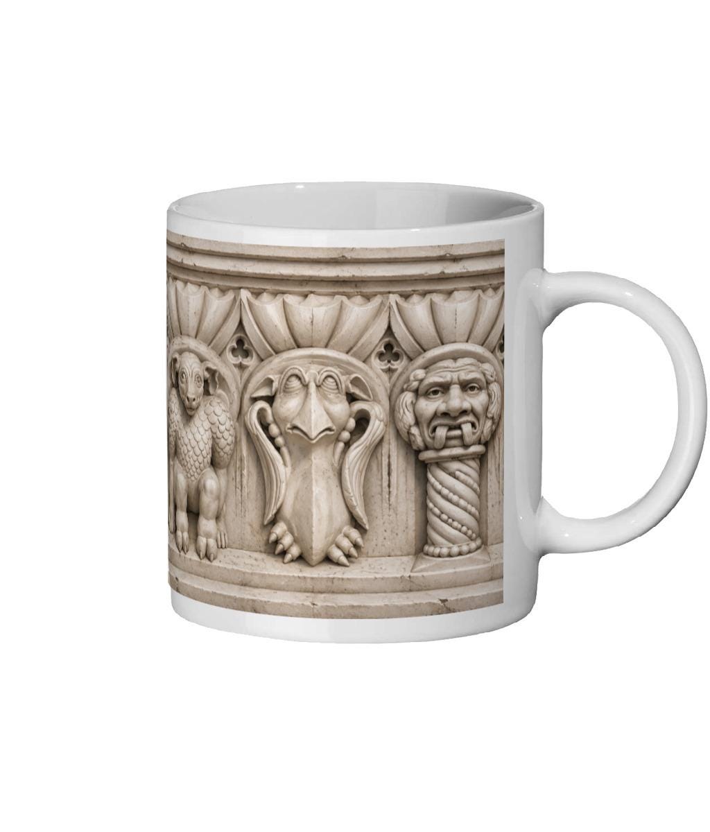 Gargoyle Mug, Gothic Architecture Mug, Medieval Gargoyle Gift, Cathedral Stone Carving Coffee Mug - Wyrd Dezigns