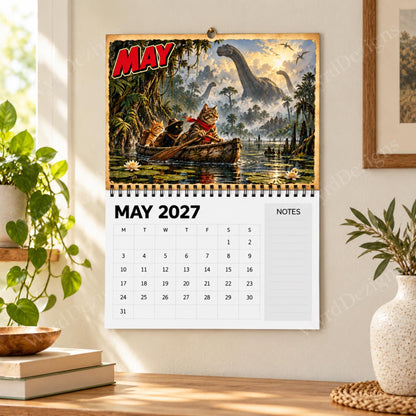 The Cats That Time Forgot 2027 Calendar, Dinosaur Wall Calendar, Funny Cat Gifts - Wyrd Dezigns
